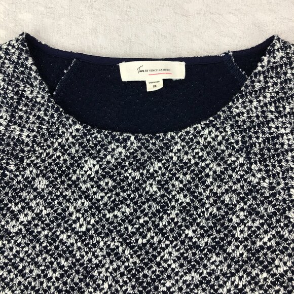 Two by Vince Camuto Navy Blue and White Layered-Look Long Sleeve Tunic Top - Picture 3 of 12